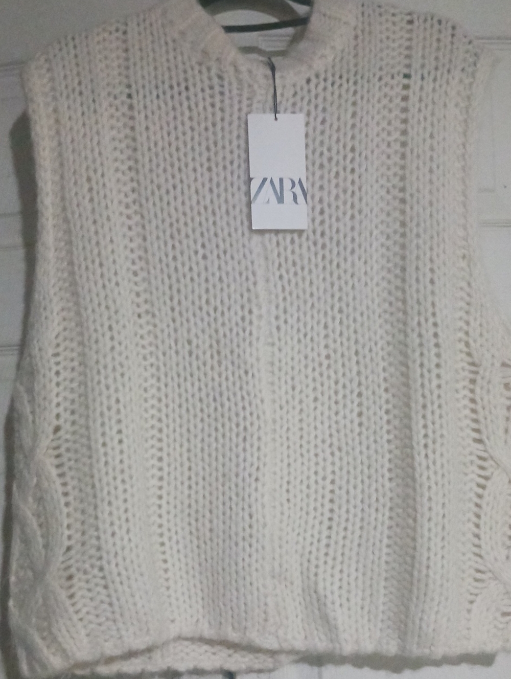 Zara Cream Cable & Rib Knit Crew Sweater